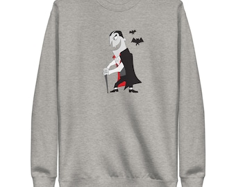 Dracula Sweatshirt - Cool Retro Halloween Graphic - Unique Vampire Cartoon - Perfect Gift for Horror Lovers | Unisex Premium Sweatshirt