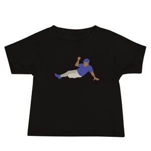 Baseball Runner Sliding Graphic Baby Tee - Retro Sports Runner Baby T-Shirt for Baseball Fans and Players | Baby Jersey Short Sleeve Tee