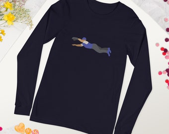 Honkbalvelder Duikvangst Grafisch T-shirt met lange mouwen - Retro sportontwerp voor honkbalfans en spelers | Unisex T-shirt met lange mouwen