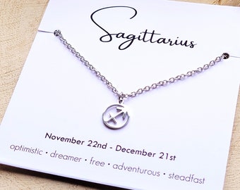 Sagittarius Necklace Silver, Stainless Steel Necklace, Zodiac Sign Necklace Sagittarius, Astrology Necklace Silver, Gift For Her