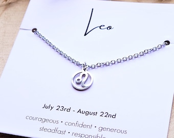 Leo Necklace Silver, Stainless Steel Necklace, Zodiac Sign Necklace Leo, Astrology Necklace Silver, Gift For Her, Gift Girlfriend