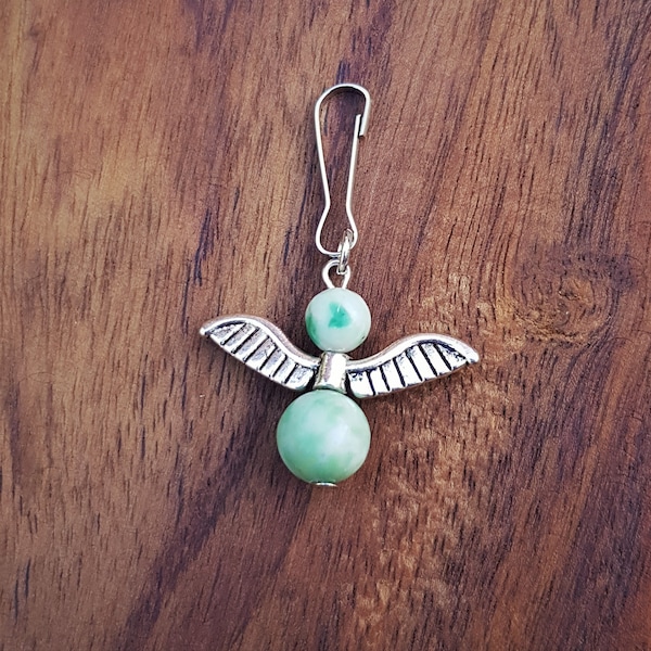 Porte-clés Gemstone Green Jade, Porte-clés Protect Angel Silver Jade, Porte-clés Silver Angel Wings, Petits cadeaux