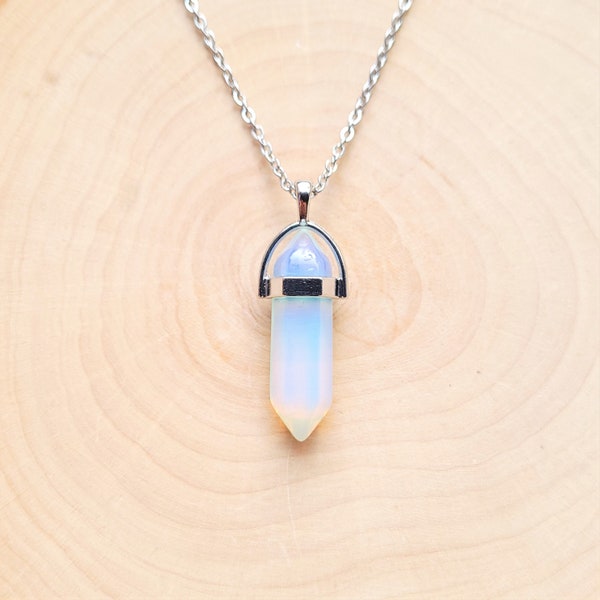 Opalite Necklace, Opalite Crystal Necklace, Long Necklace, Opalite Pendant Necklace, Gemstone Pendant, Crystal Point Necklace, Healing Stone