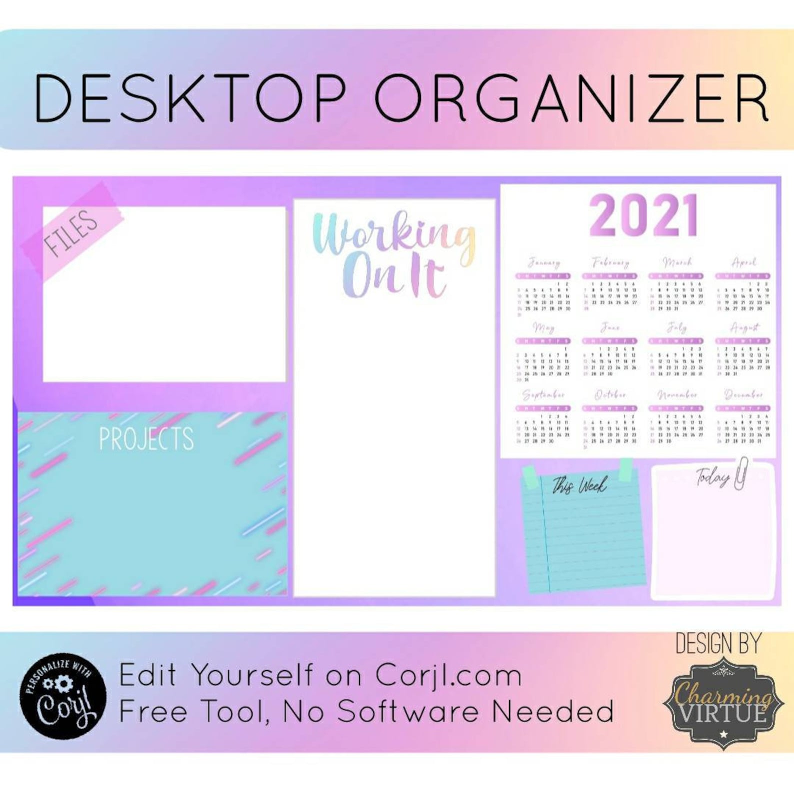 WALLPAPER ORGANIZER Teal Purple Pink Template DIY Desktop Edit Etsy