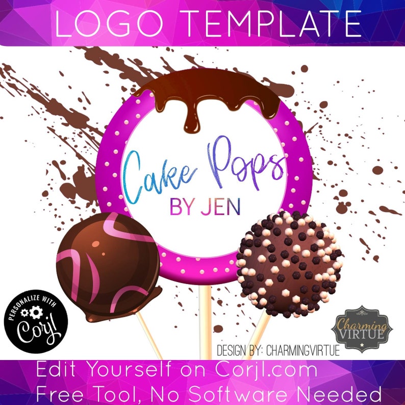 Colorful Chocolate CAKE POP Drip Logo Template Corjl App Etsy