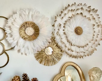 Trio of white and gold Juju Hats – handcrafted and elegant wall decoration