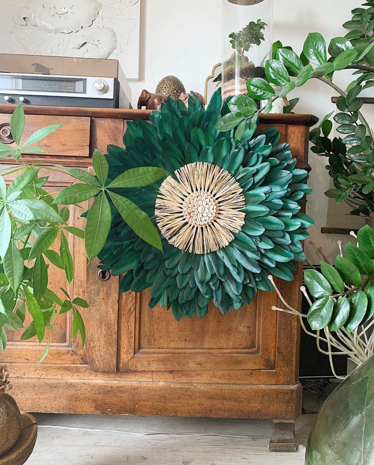 Jujuhat New Mexico Vert avec Son Raphia et Ses Coquillages Cauris