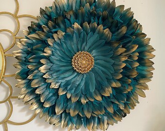 JUJUHAT “COSMOS” in duck blue and gold feathers