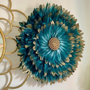 JUJUHAT &quot;COSMOS&quot; in duck blue and gold feathers