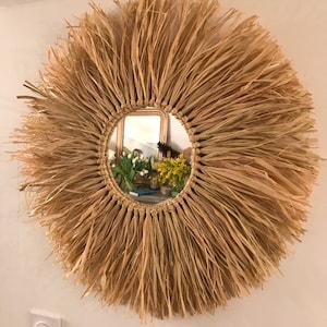 NATURAL RAFFIA sun mirror boho wall mirror in natural fibers, beach decor