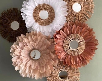 Composition "COLORADO" two trios of jujuhats and raffia, brown, white and natural