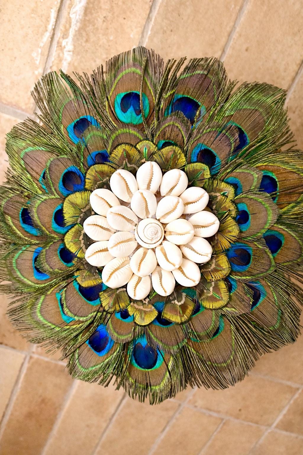 Sultan Shell THE SULTAN – Mini Juju Hat in Peacock Feathers and Cowrie Shells | Boho ...