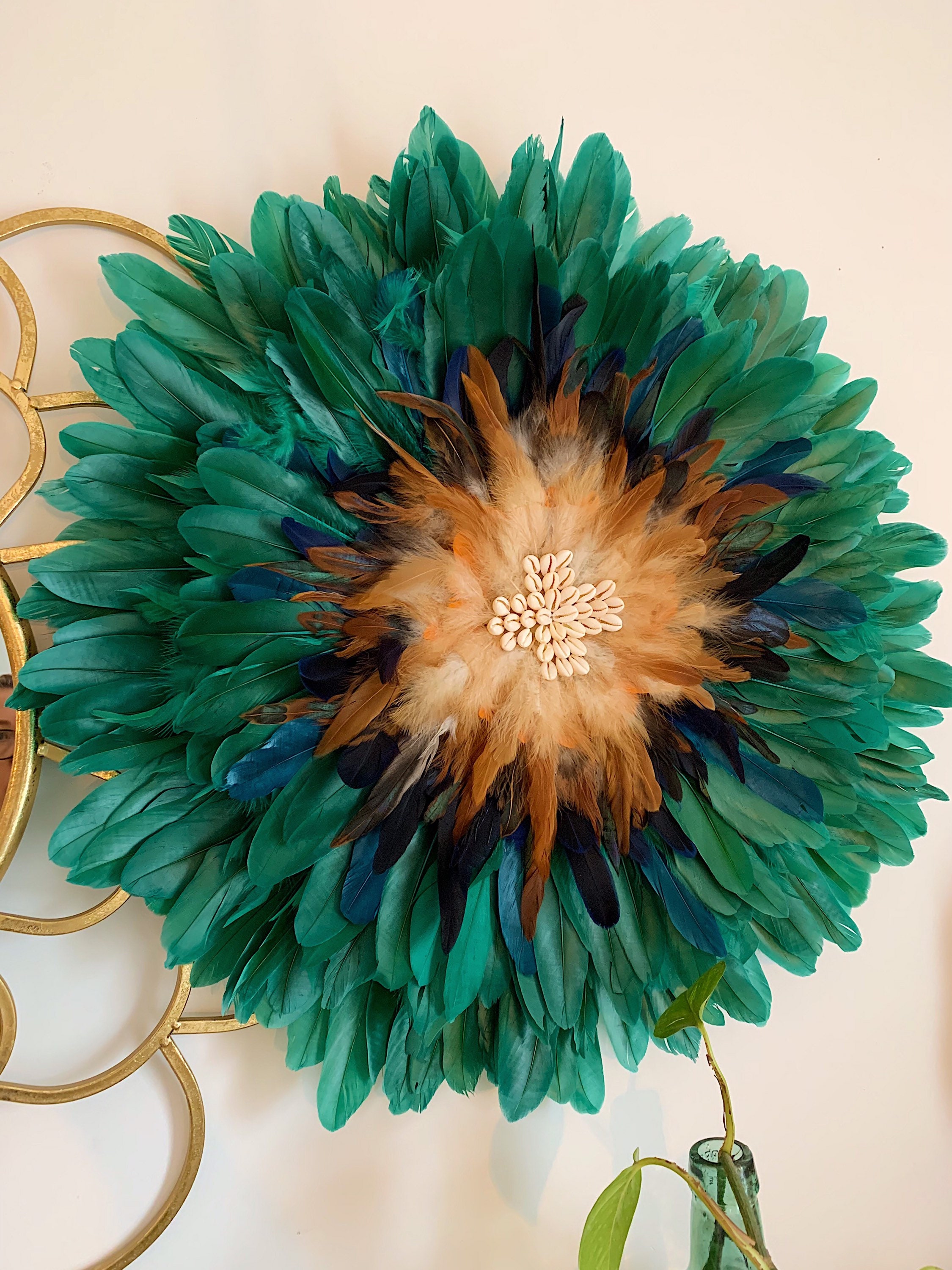 Jujuhat Kristina Plumes Vertes + Marrons Coquillages Cauris