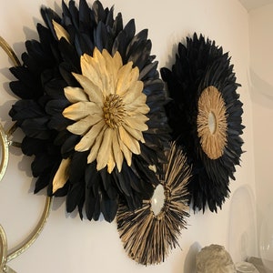Trio “PÉPITES de MÉLODIE” jujuhats and black and gold raffia mirror