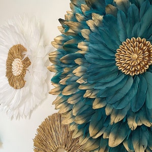 TRIO “GOLDEN BLUE” white and blue jujuhats + gold raffia mirror