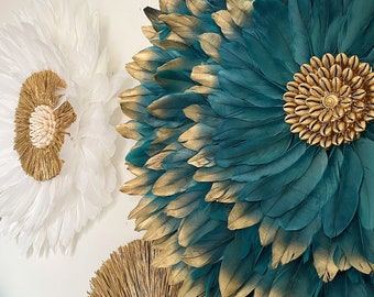TRIO “GOLDEN BLUE” white and blue jujuhats + gold raffia mirror