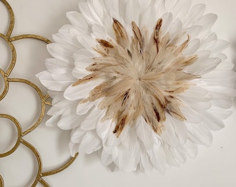 JUJUHAT “CAPPUCCINO” or “MOCHACCINO” – Natural white, black and beige feathers – Ethnic chic wall decoration – 50, 65 or 80 cm