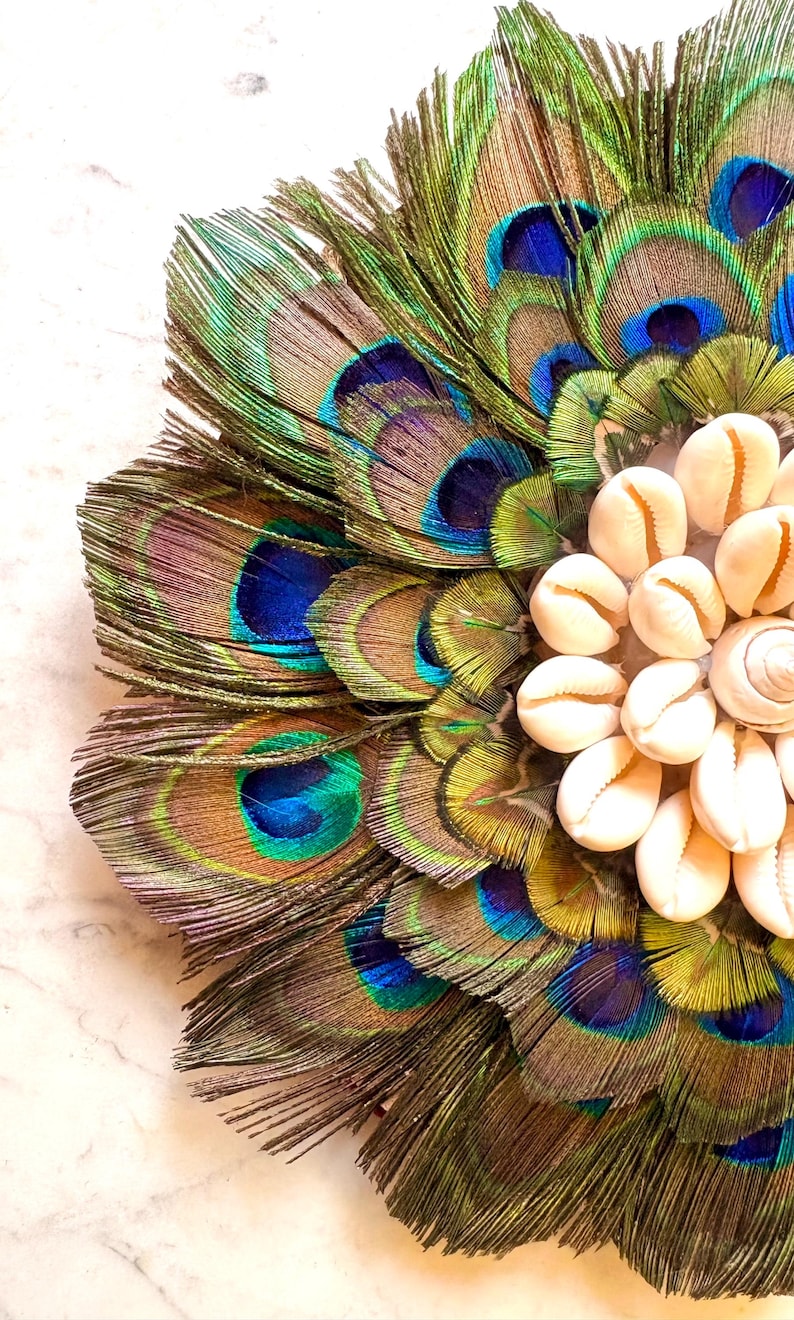 Sultan Shell THE SULTAN – Mini Juju Hat in Peacock Feathers and Cowrie Shells | Boho ...