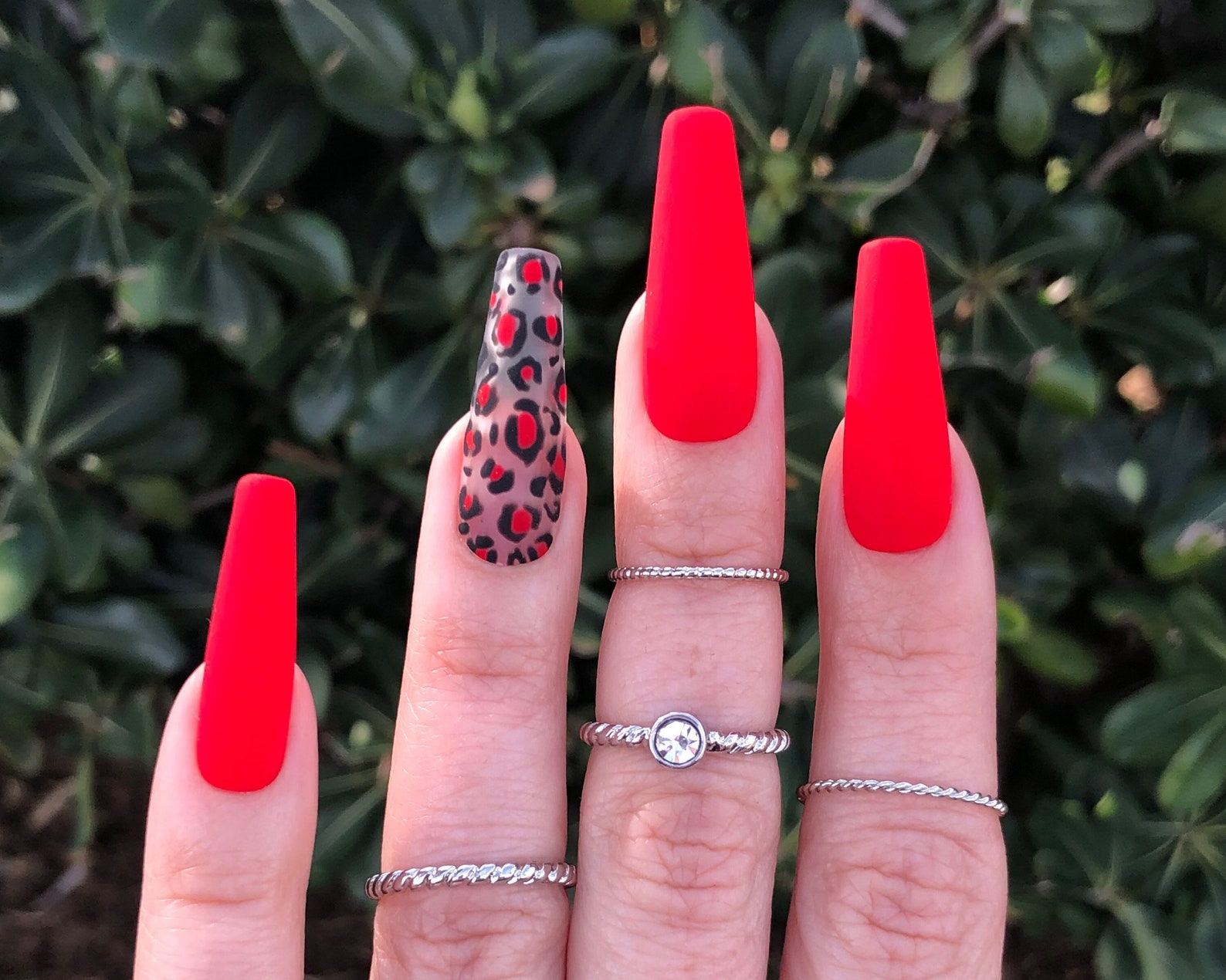 Red Leopard Print Press on Nails Choose Your Shape | Etsy