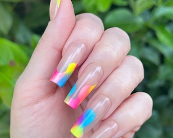 Colorful Neon Press On Nails | Abstract Design | Matte or Glossy | Choose Your Shape | Reusable | Coffin Nails | Stiletto Nails | Fake Nails