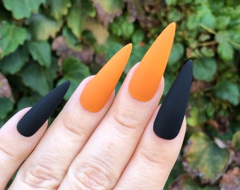 Black & Orange Press On Nails | Matte or Glossy | Choose Your Shape | Coffin Nails | Stiletto Nails | Fake Nails | Glue on Nails | DIY Nails