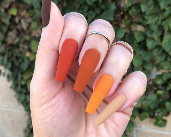 Orange Gradient Press on Nails Choose Your Shape Reusable - Etsy
