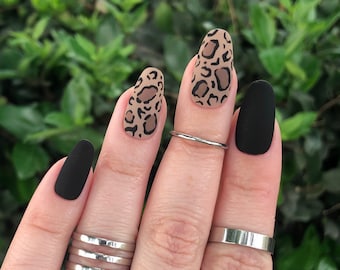 Leopard Print Black Press On Nails | Matte or Gloss | Choose Your Shape | Coffin Nails | Stiletto Nails | Fake Nails | Glue on Nails