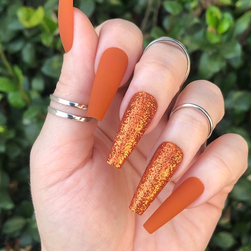 Burnt Orange Glitter Press on Nails Matte or Glossy Choose - Etsy