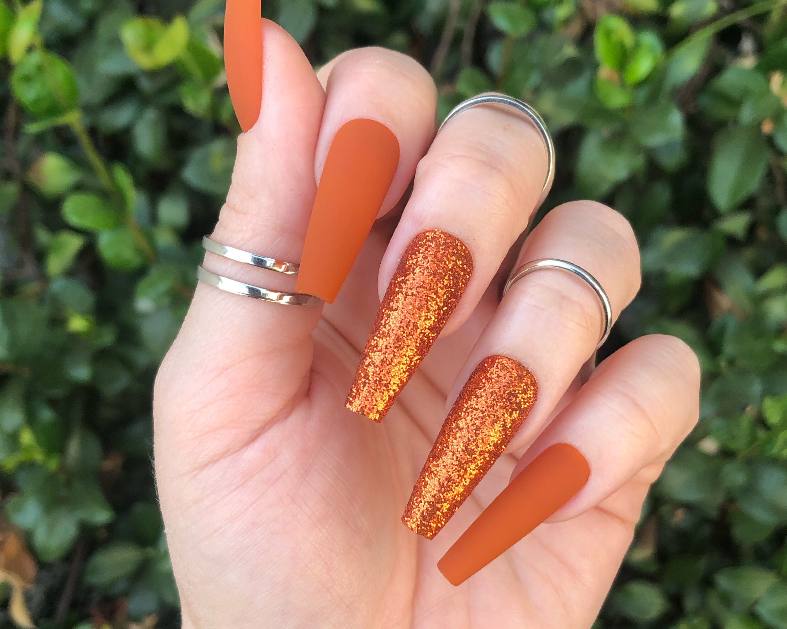 Orange and Silver Glitter Nails - wide 5