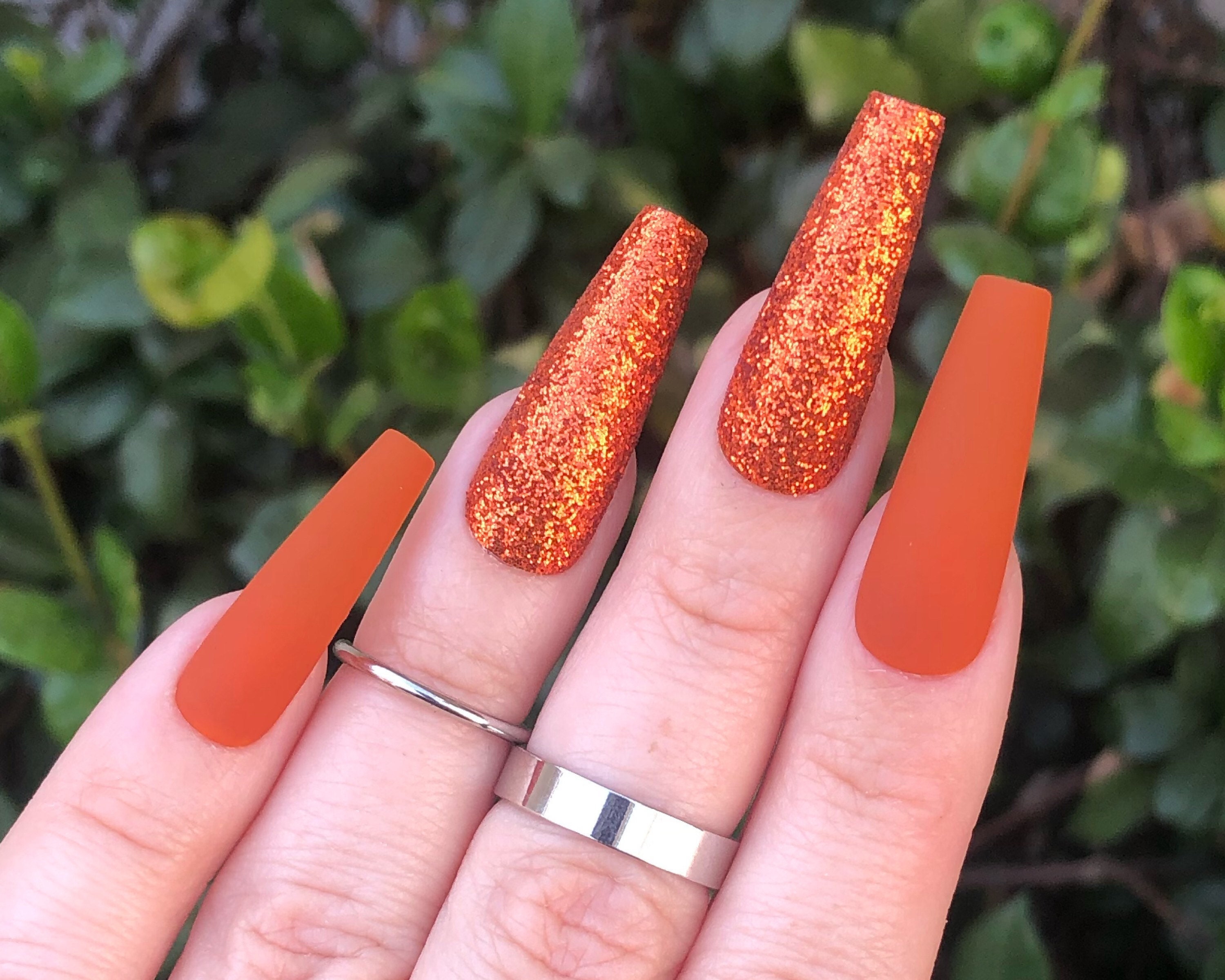 Burnt Orange Glitter Press on Nails Matte or Glossy Choose Your Shape  Reusable Coffin Nails Stiletto Nails Glue on Nails 