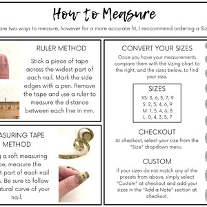 May include: A guide on how to measure finger size for rings. The image shows two methods: using a ruler and a measuring tape. It also includes a chart to convert measurements to ring sizes.