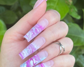 Purple Marble Press On Nails | Matte or Glossy | Choose Your Shape | Reusable | Coffin Nails | Stiletto Nails | Fake Nails | Glue on Nails