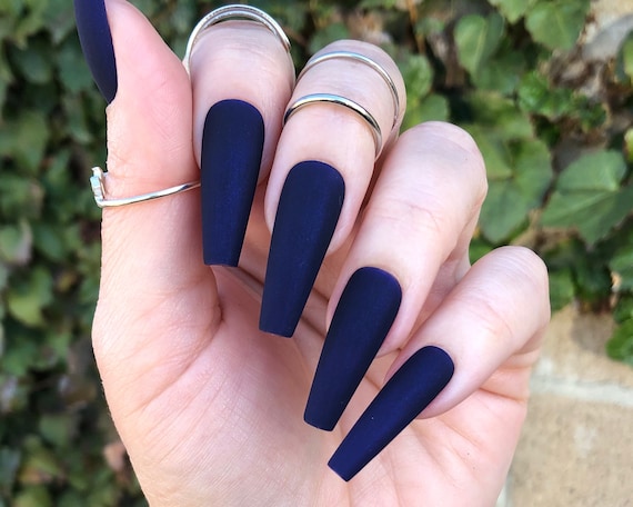 Matte Blue Coffin Shape Acrylic Nails | Blue acrylic nails, Gold acrylic  nails, Royal blue nails