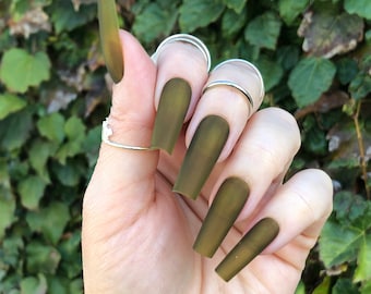 Sheer Olive Green Press On Nails | Matte or Gloss | Choose Your Shape | Coffin Nails | Stiletto Nails | Glue on Nails | Fake DIY Nails