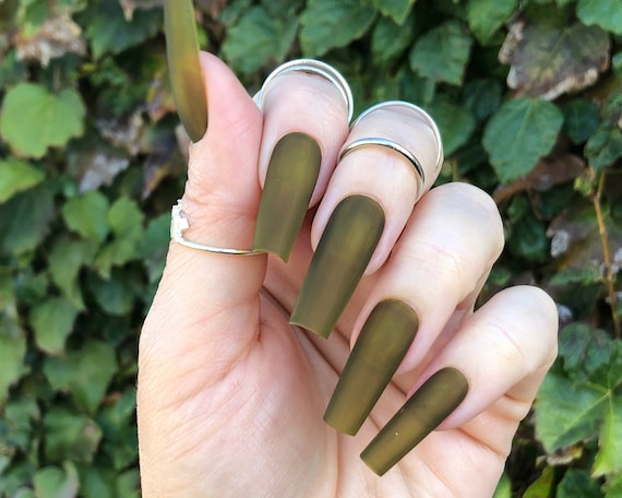 Sheer Olive Green Press on Nails Matte or Gloss Choose Your Shape