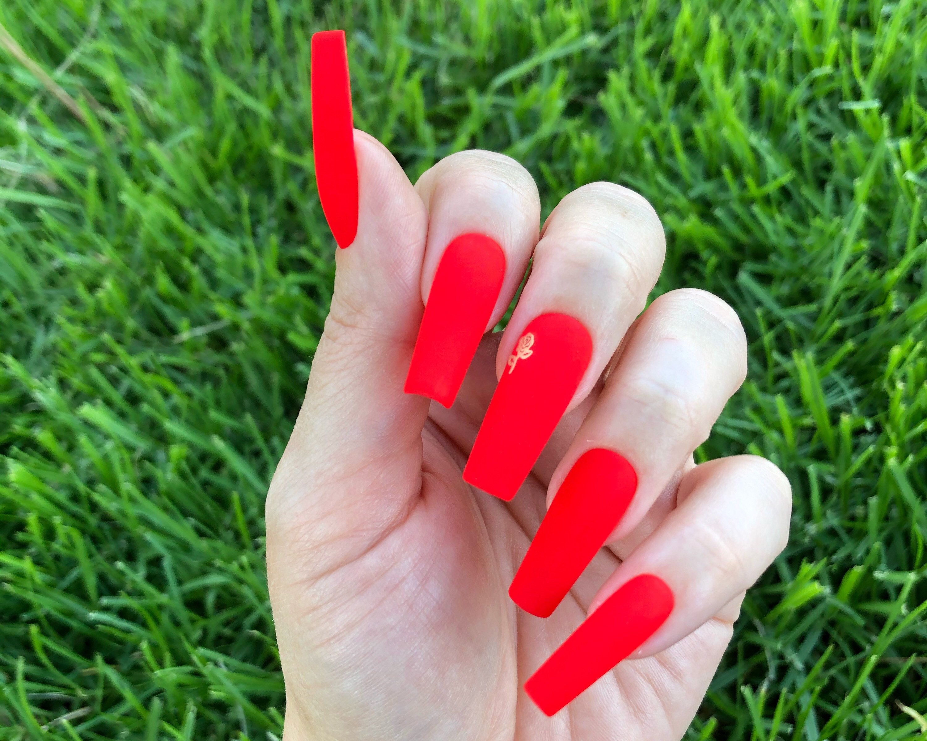 Red Gold Rose Press On Nails Matte Or Glossy Choose Your Etsy