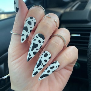 Cow Print Press On Nails | Matte Nails | Press On Nails | Reusable | Coffin Nails | Stiletto Nails | Fake Nails | Glue on Nails