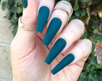 Peacock Blue Press On Nails | Matte or Gloss | Choose Your Shape | Coffin Nails | Stiletto Nails | Glue on Nails | Fake Nails | DIY Nails