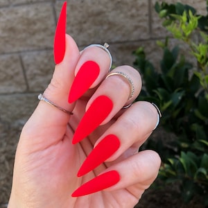 Classic Red Press On Nails | Matte or Gloss | Choose Your Shape | Reusable | Coffin Nails | Stiletto Nails | Fake Nails | Glue on Nails