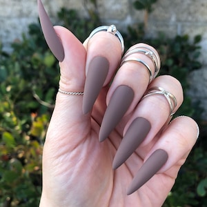 Dark Brown Press On Nails | Matte or Glossy | Choose Your Shape | Reusable | Coffin Nails | Stiletto Nails | Fake Nails | Glue on Nails