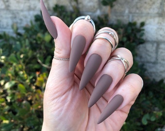 Dark Brown Press On Nails | Matte or Glossy | Choose Your Shape | Reusable | Coffin Nails | Stiletto Nails | Fake Nails | Glue on Nails