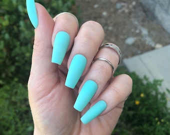 Electric Aqua Blue Press On Nails | Matte or Gloss | Choose Your Shape | Reusable | Coffin Nails | Stiletto Nails | Fake Nails | DIY Nails