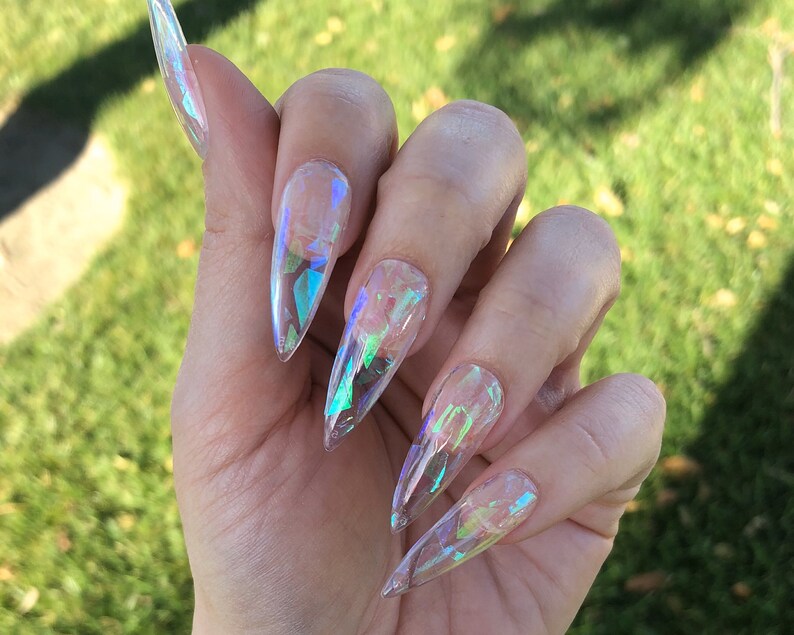 Iridescent Mermaid Clear Jelly Press On Nails | Choose Your Shape | Reusable | Coffin Nails | Stiletto Nails | Fake Nails | Glue on Nails 