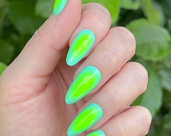 Aqua + Yellow Aura Press On Nails | Matte or Glossy | Choose Your Shape | Reusable | Coffin Nails | Stiletto Nails | Fake Nails | Aura Nails