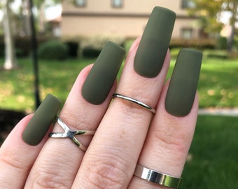 Dark Army Green Press On Nails | Fall Nails | Matte or Gloss | Choose Your Shape | Coffin Nails | Stiletto Nails | Glue on Nails