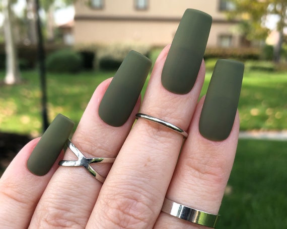 Dark Army Green Press on Nails Fall Nails Matte or Gloss Choose