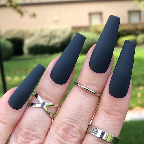 Dusty Navy Blue Press on Nails Fall Nails Matte or Gloss - Etsy