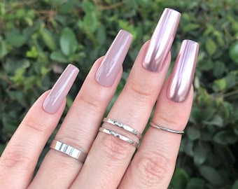 Rose Gold Chrome Light Dusty Mauve Press On Nails | Matte or Glossy | Choose Your Shape | Reusable | Coffin Nails | Stiletto Nails