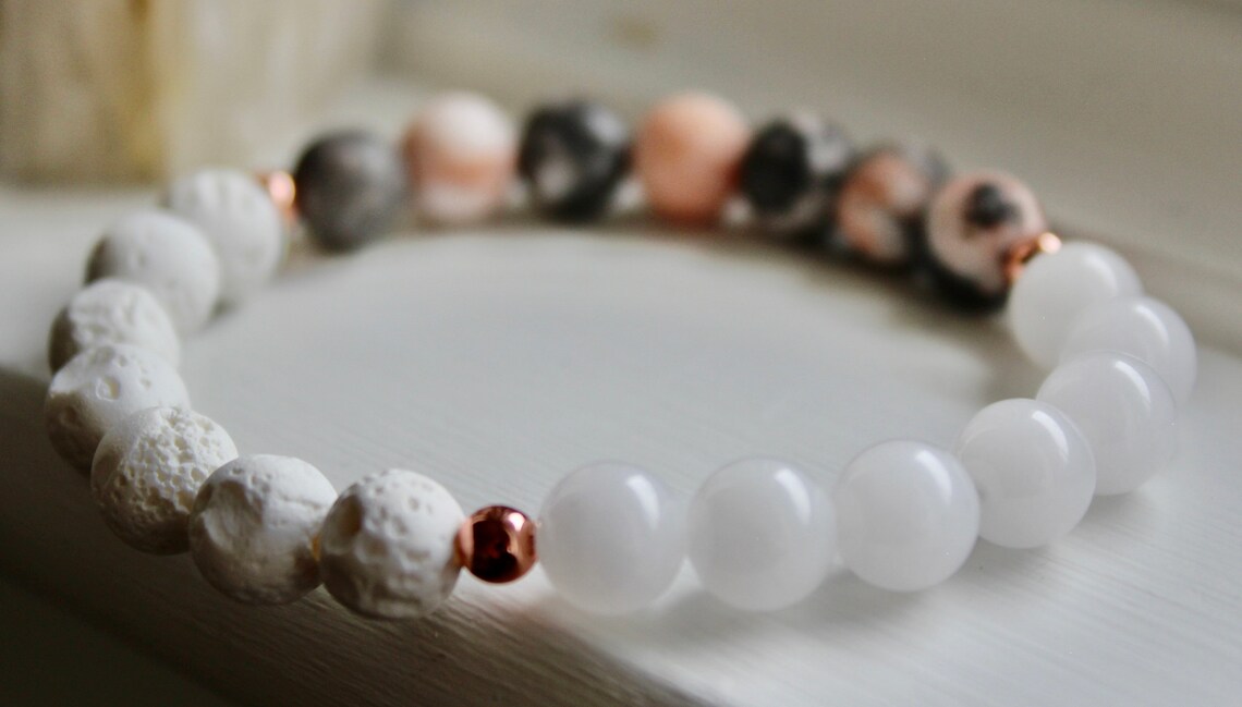 Essential Oil Diffuser Pink Zebra Jasper White Jade Gemstone Etsy