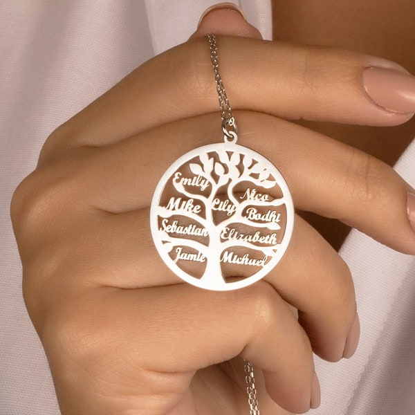 Family necklace name necklace family tree | 925 silver 14K gold tree of life necklace | up to 9 desired names gift for woman Mother's Day gift